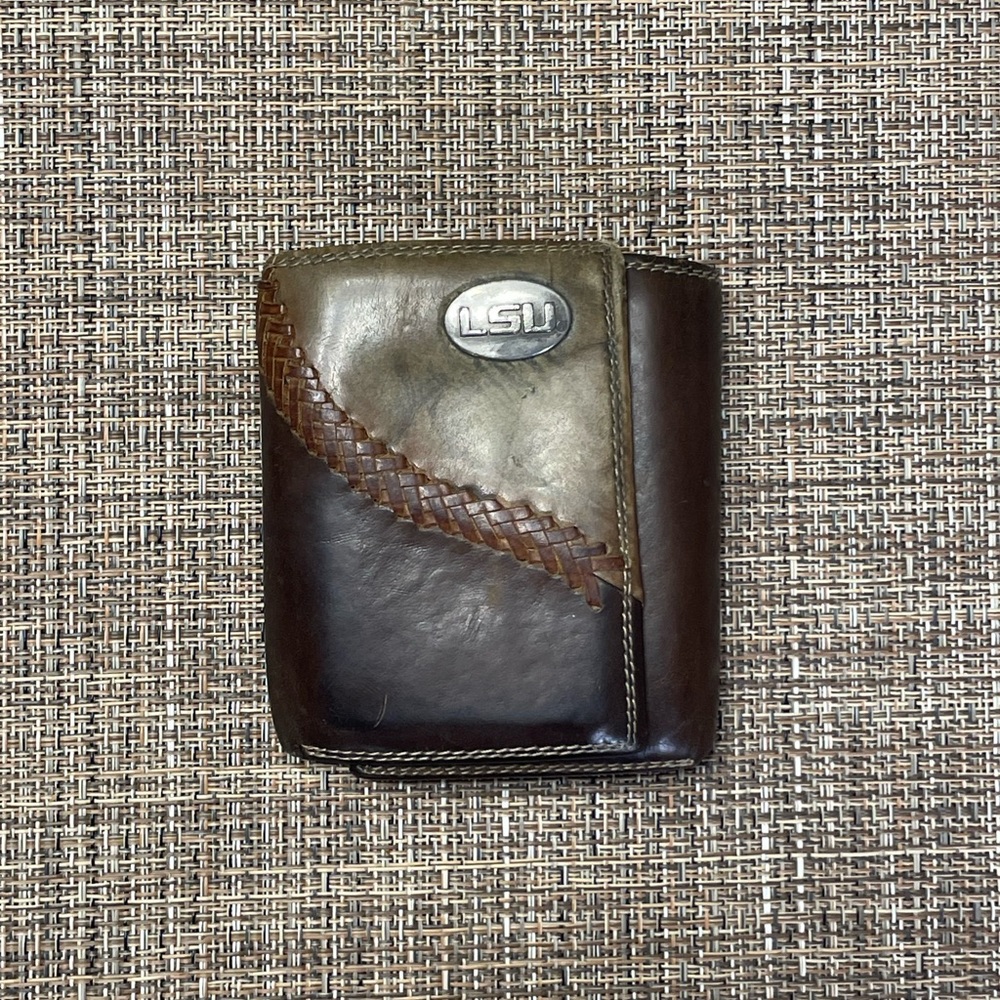 Zep-Pro LSU brown leather tri-fold wallet